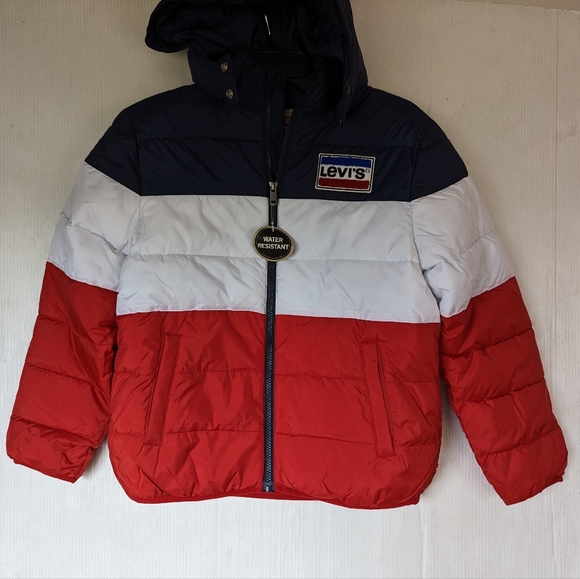 LEVI'S red white and blue colorblock puffer coat youth 10/12 - Picture 6 of 10